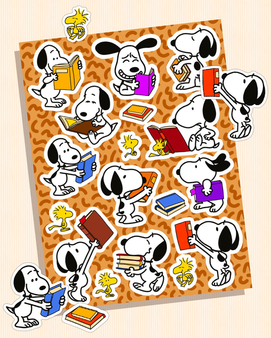 Literary Dog Adventures Sticker Sheet | Nostalgic Stickers for Book-Loving Fans of 90s Animation - Retro Cartoon Books Library