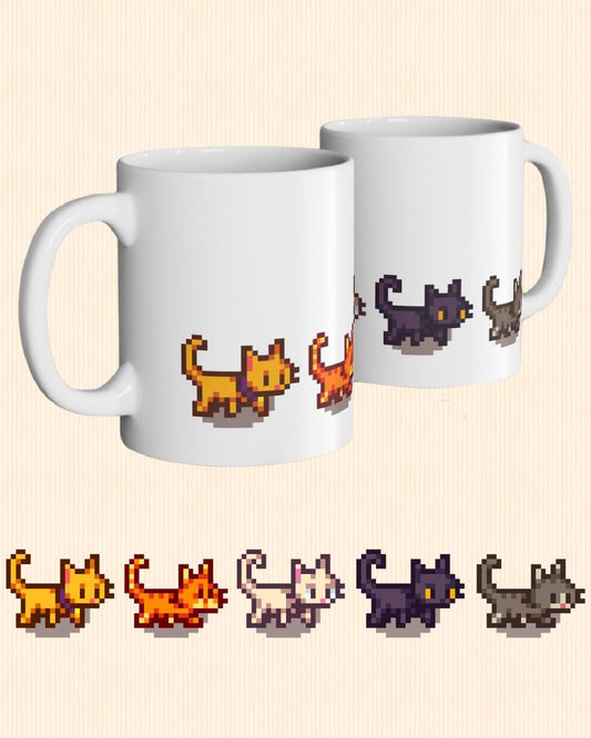 Stardew Valley Cat Parade Mug - 11oz Ceramic Coffee Cup, Cute SDV Cozy Gamer Gift, Farmhouse Cat Lover Gift, Dishwasher & Microwave Safe
