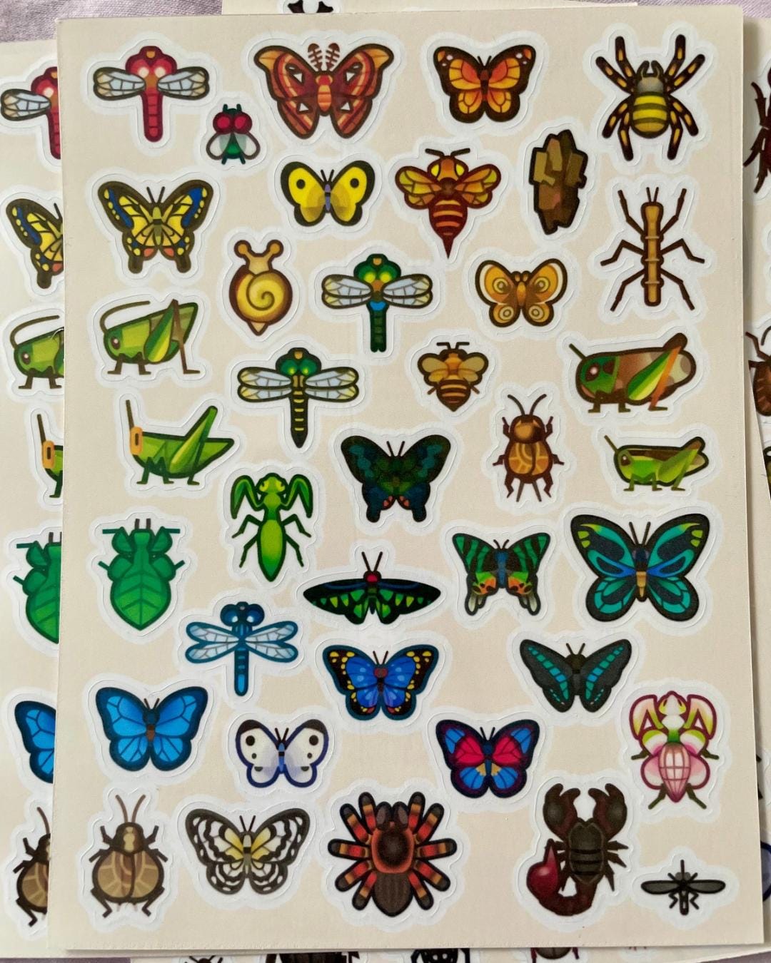 Animal Crossing Bug Sticker Sheets – Cute ACNH Stickers, butterflies, beetles, grasshoppers, crickets, spiders, mantis, centipede, dragonfly