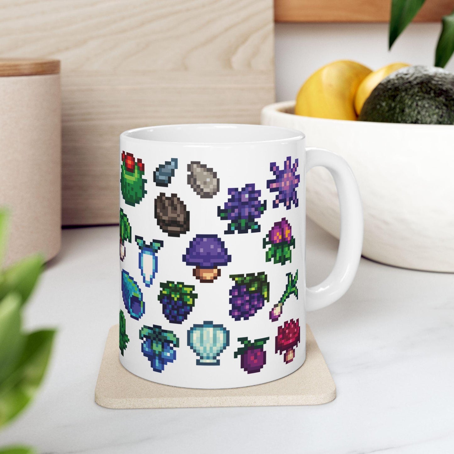 Stardew Valley Foraging Mug - All Forage Items, Cozy Gamer Gift, Cottagecore Farm Aesthetic, Farmer Life Coffee Mug Mushroom Beach Collector