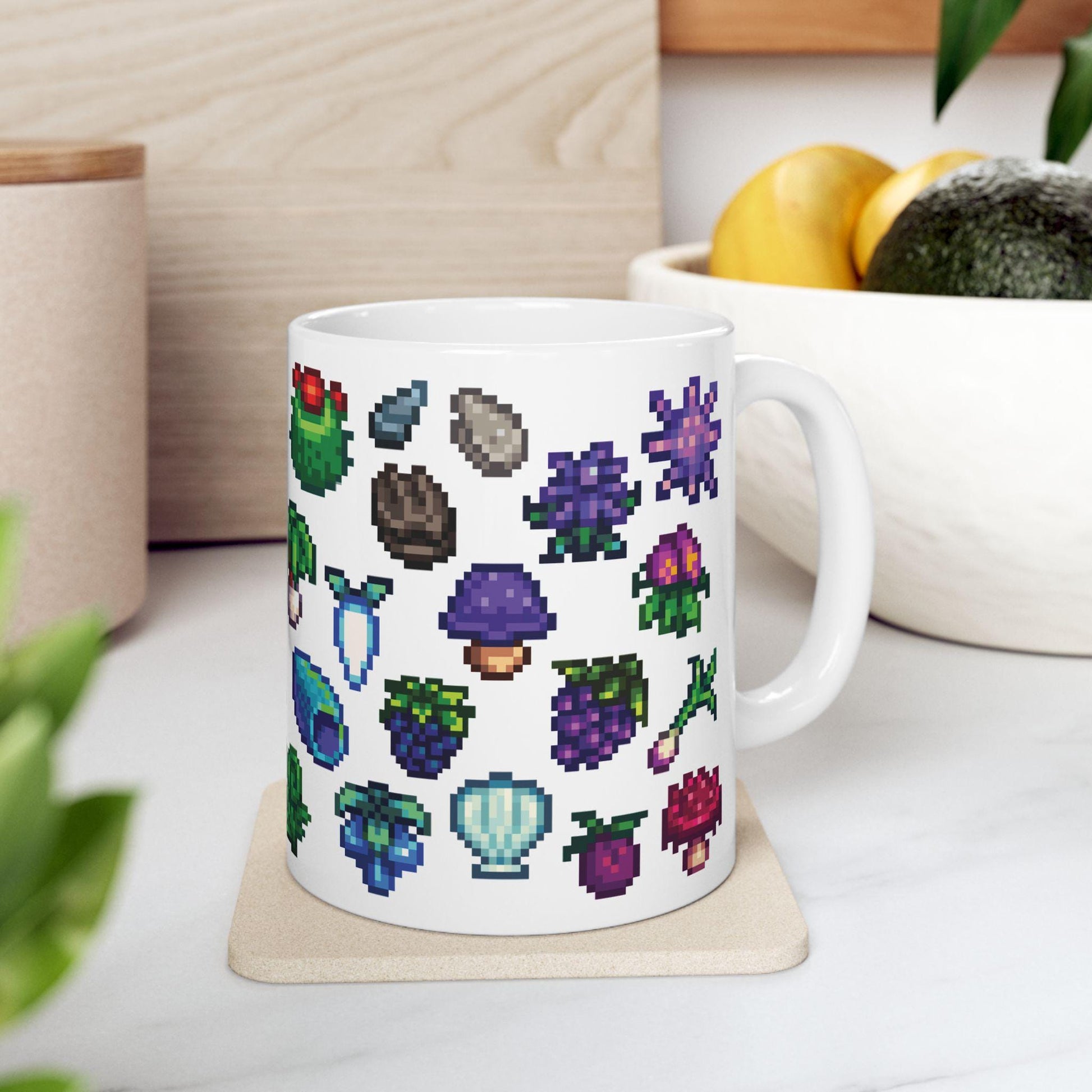 Stardew Valley Foraging Mug - All Forage Items, Cozy Gamer Gift, Cottagecore Farm Aesthetic, Farmer Life Coffee Mug Mushroom Beach Collector