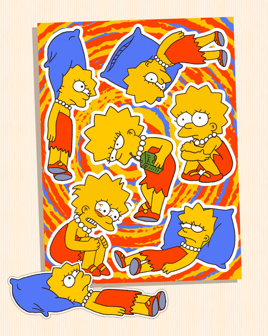 Retro Cartoon Chaos Sticker Sheet | Nostalgic Stickers for Fans of 90s Animation - Existential Lisa, Anxiety, Sarcasm, and Relatable Chaos