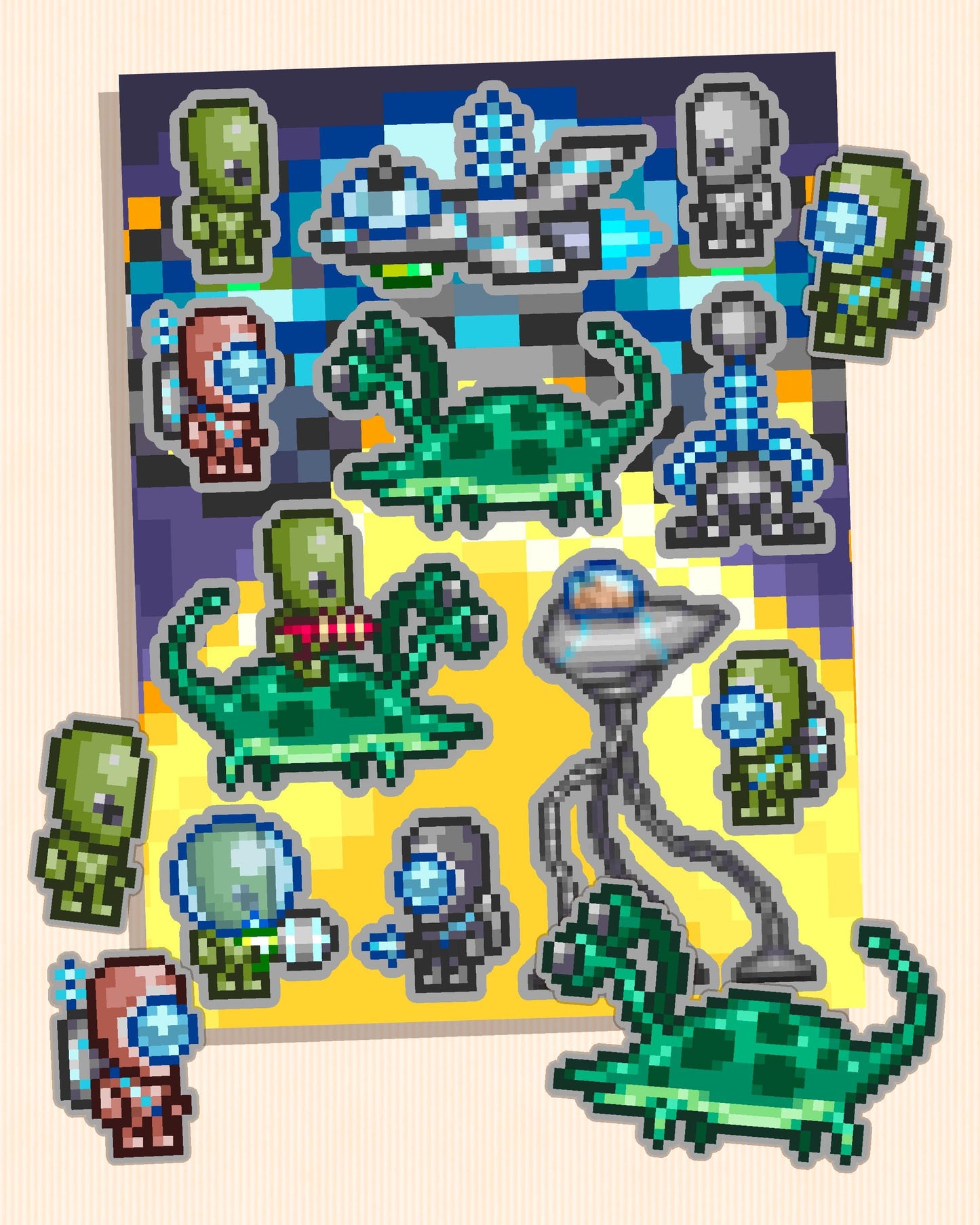 Terraria Sticker Sheet - Martian Madness Invaders | Iconic Monsters & Aliens from the Space Event - Spaceship Laser Blaster Mars Attacks
