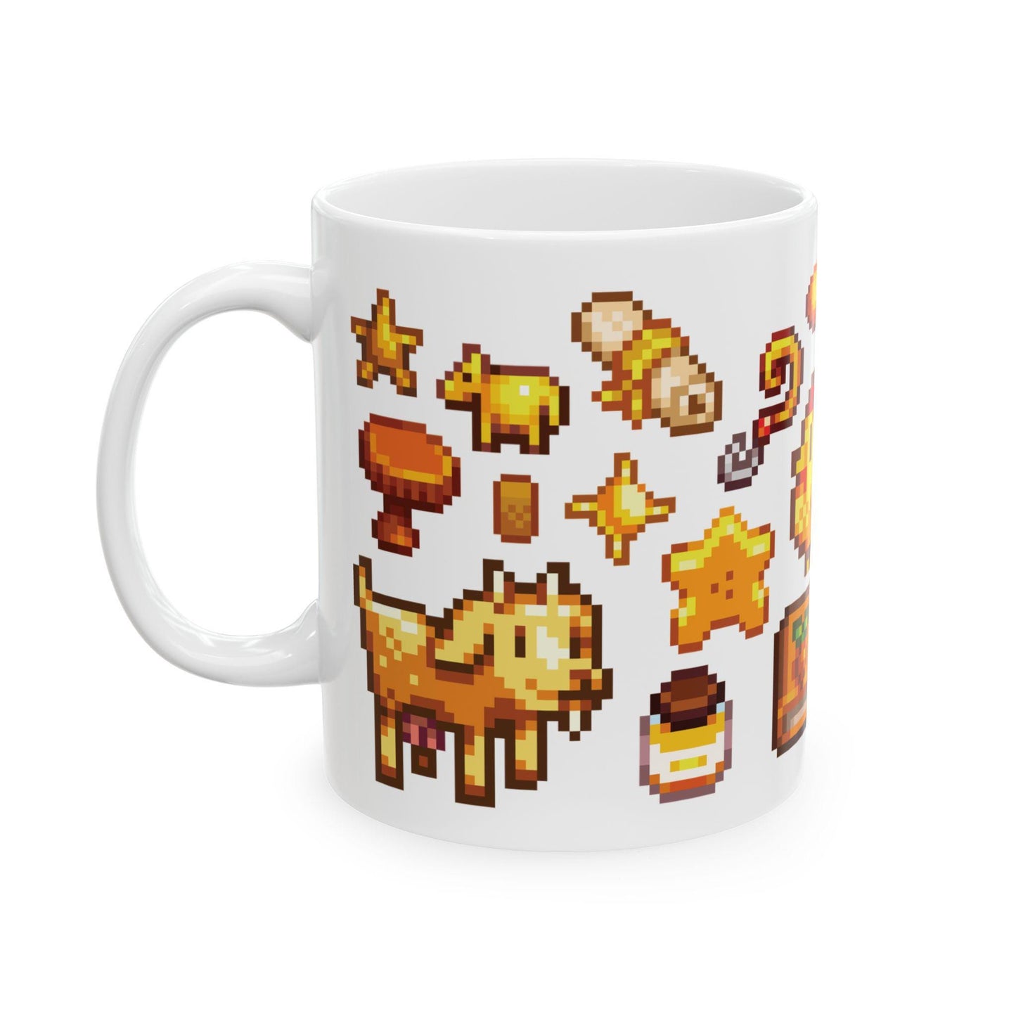 Stardew Valley Yellow Aesthetic Mug - Sunflower, Chicken, Honey, Golden Star, Cheese, Cozy Gamer Coffee Cup, Cottagecore Gift Farm Style