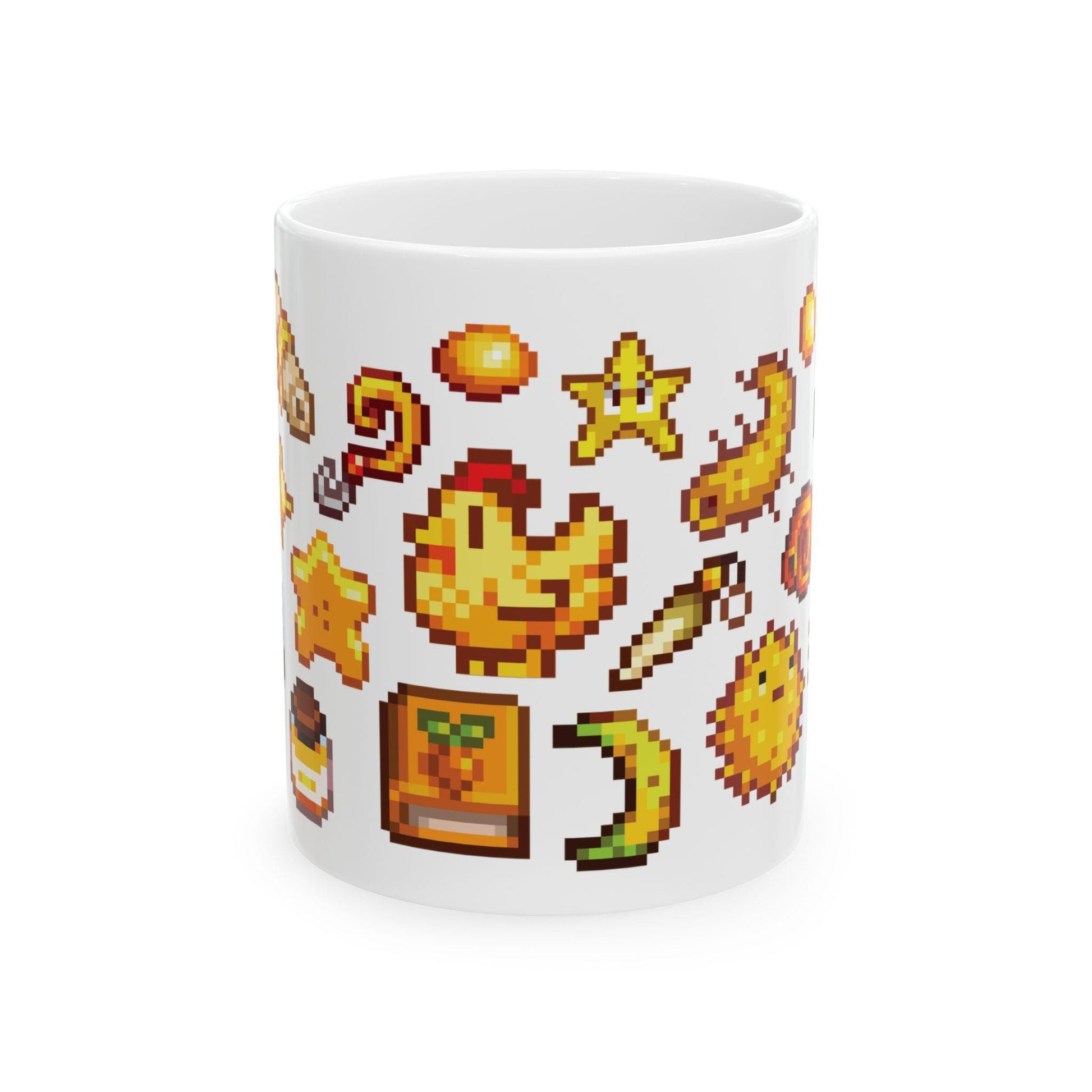 Stardew Valley Yellow Aesthetic Mug - Sunflower, Chicken, Honey, Golden Star, Cheese, Cozy Gamer Coffee Cup, Cottagecore Gift Farm Style