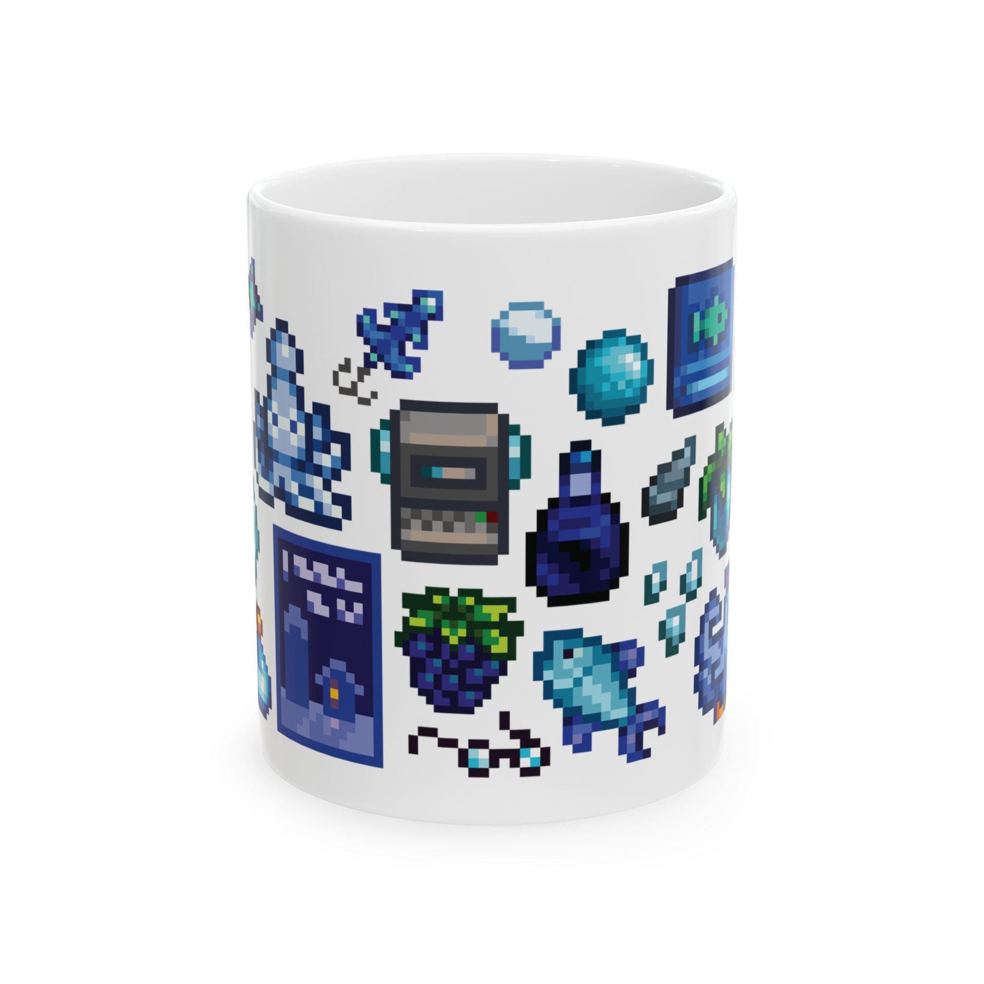 Stardew Valley Blue Aesthetic Mug - Fish, Gems, Qi Bean, Blue Chicken, Movie Poster, Cozy Gamer Coffee Cup, Gift for Stardew Collectors