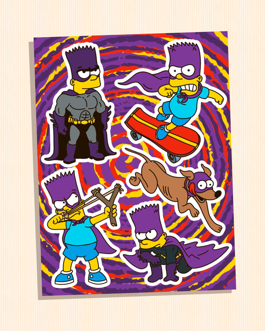Retro Cartoon Superhero Sticker Sheet | Nostalgic Stickers for Fans of 90s Animation - Skateboard Dog Hero Slingshot Brat