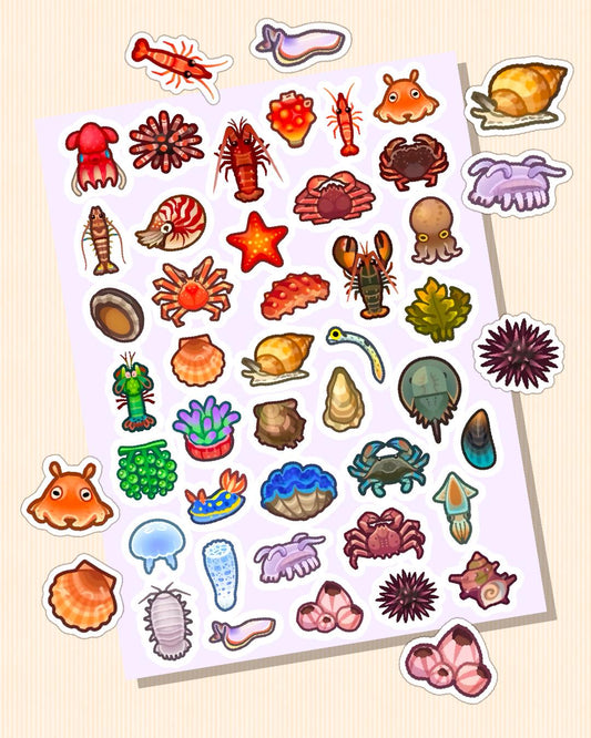 ACNH Sea Creatures Sticker Sheet | 40 Ocean Critters, Marine Life, Cute Animal Crossing Vinyl Stickers for Journals, Planners, Water Bottles