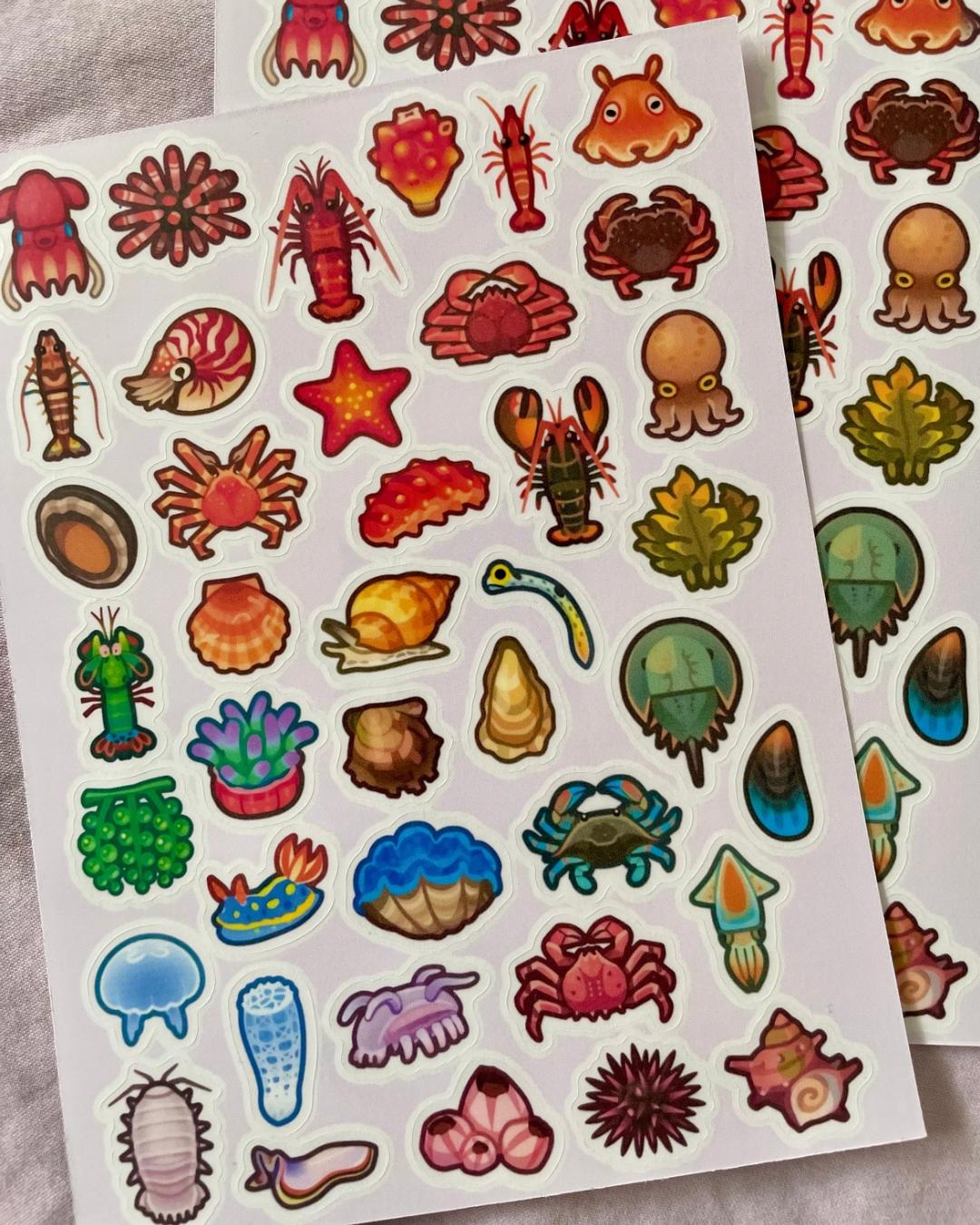 ACNH Sea Creatures Sticker Sheet | 40 Ocean Critters, Marine Life, Cute Animal Crossing Vinyl Stickers for Journals, Planners, Water Bottles