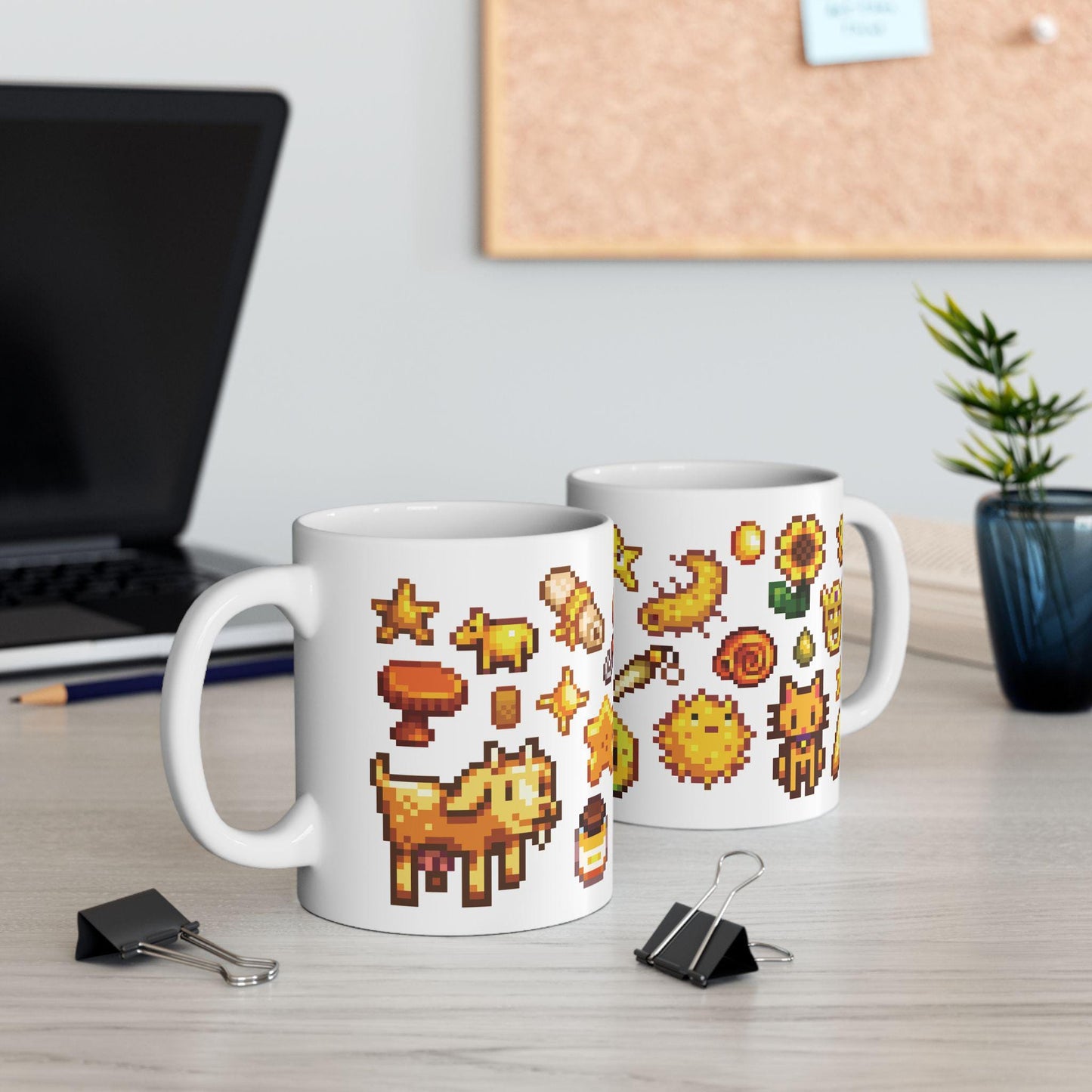 Stardew Valley Yellow Aesthetic Mug - Sunflower, Chicken, Honey, Golden Star, Cheese, Cozy Gamer Coffee Cup, Cottagecore Gift Farm Style