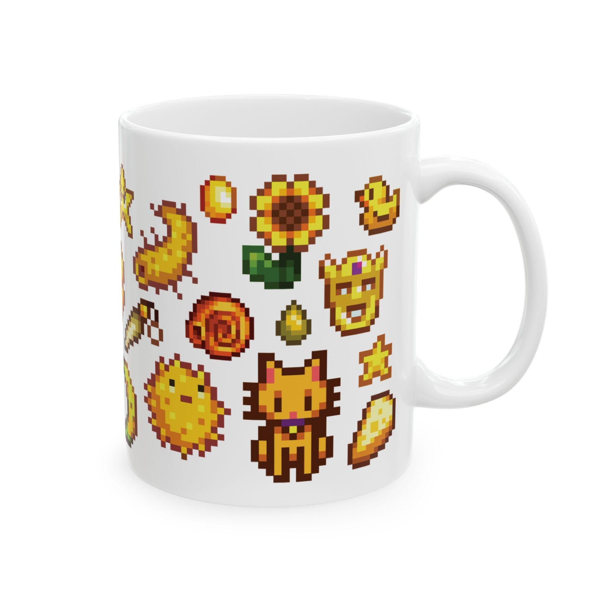 Stardew Valley Yellow Aesthetic Mug - Sunflower, Chicken, Honey, Golden Star, Cheese, Cozy Gamer Coffee Cup, Cottagecore Gift Farm Style