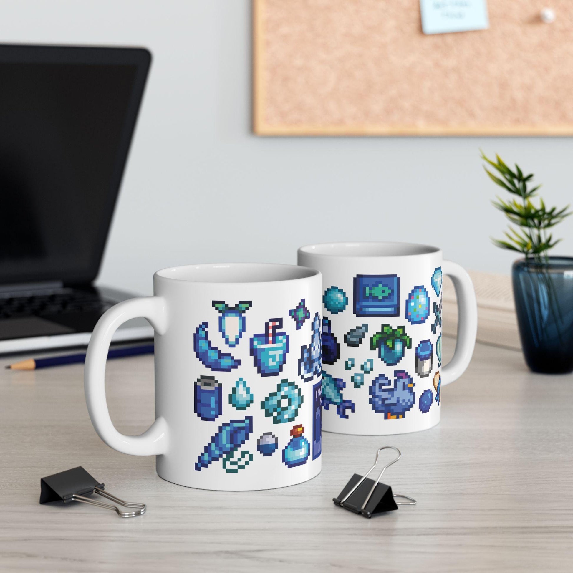 Stardew Valley Blue Aesthetic Mug - Fish, Gems, Qi Bean, Blue Chicken, Movie Poster, Cozy Gamer Coffee Cup, Gift for Stardew Collectors