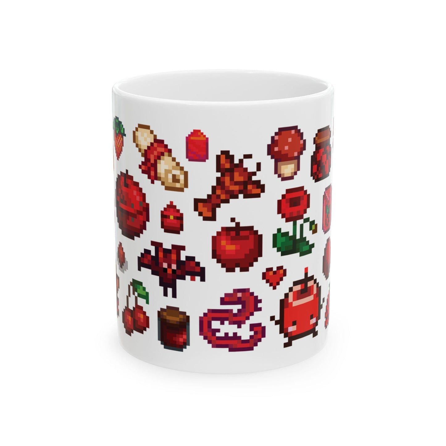 Stardew Valley Red Aesthetic Mug - Fish, Gems, Spicy Pepper, Treasures, Berries, Junimo