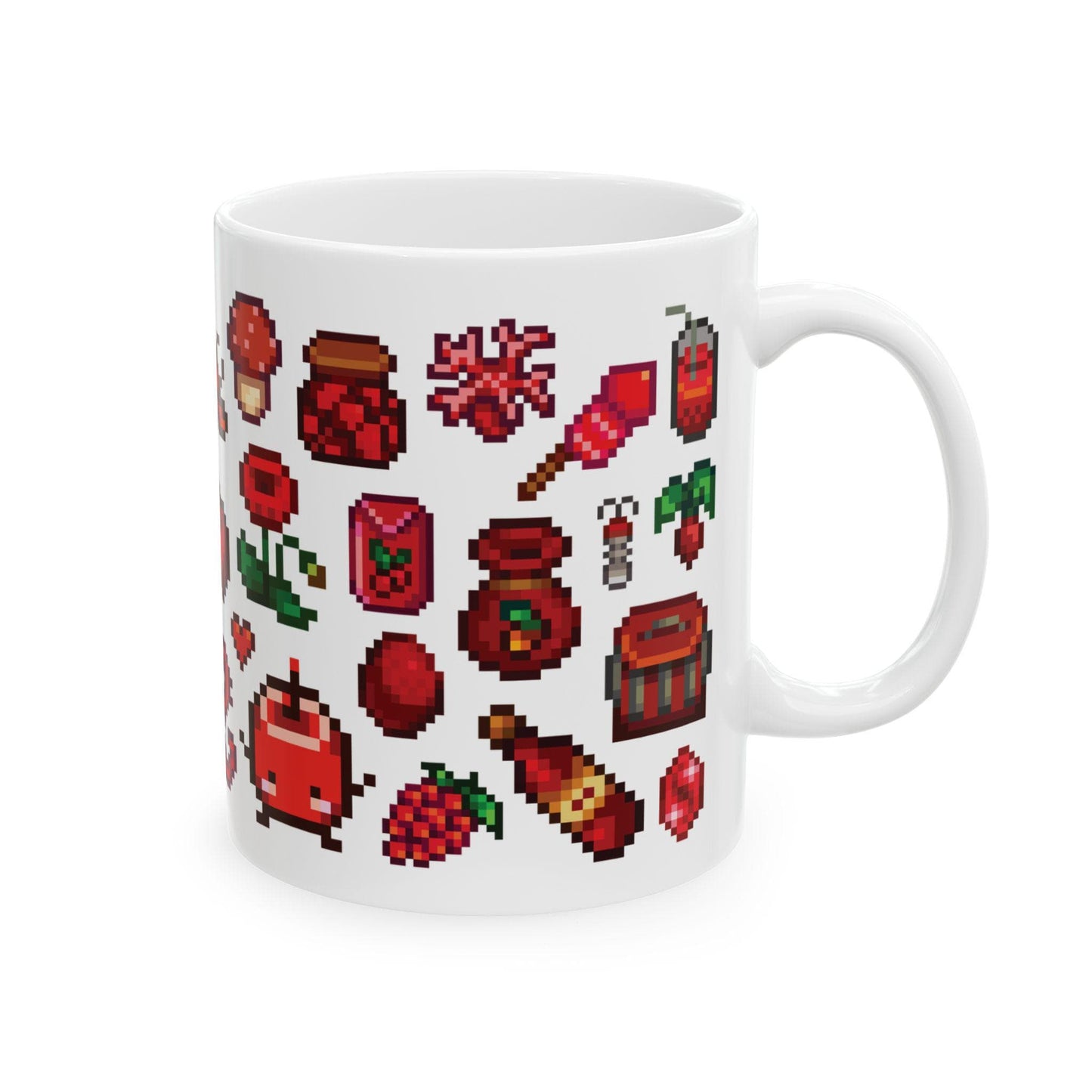Stardew Valley Red Aesthetic Mug - Fish, Gems, Spicy Pepper, Treasures, Berries, Junimo