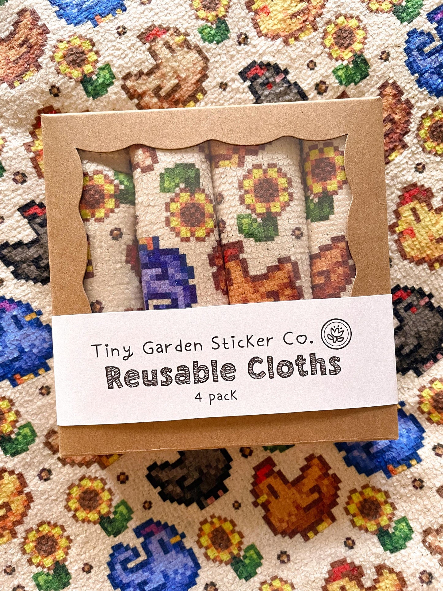 Sunny Henhouse Collection — Stardew Valley Inspired Microfiber Cloth Set | Chickens & Sunflowers Design, Set of 4, 12x12