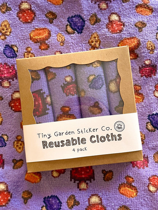 Mushrooms & Fungi Collection — Stardew Valley Inspired Microfiber Cloth Set | Enchanted Foraging Design, Set of 4, 12x12