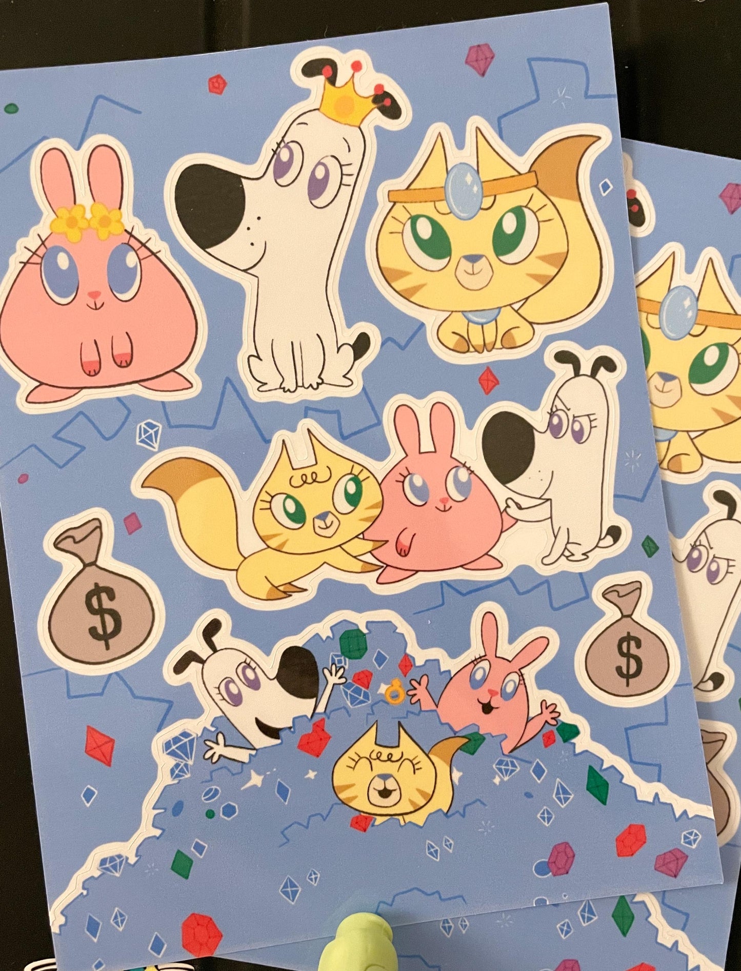 Fluffy Bunch Sticker Sheet | Chibi Animals Inspired by 90s Cartoon Nostalgia - Cute Superhero Girls Evil Villain Cat Dog Rabbit Funny Gift
