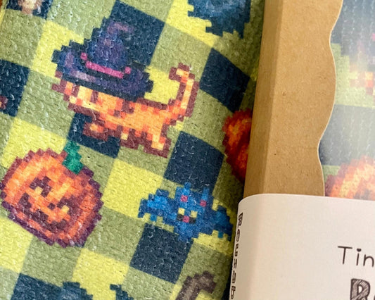 Halloween Cats Collection — Stardew Valley Inspired Microfiber Cloth Set | Orange and Grey Witch Hat Cats Design, Set of 4, 12x12