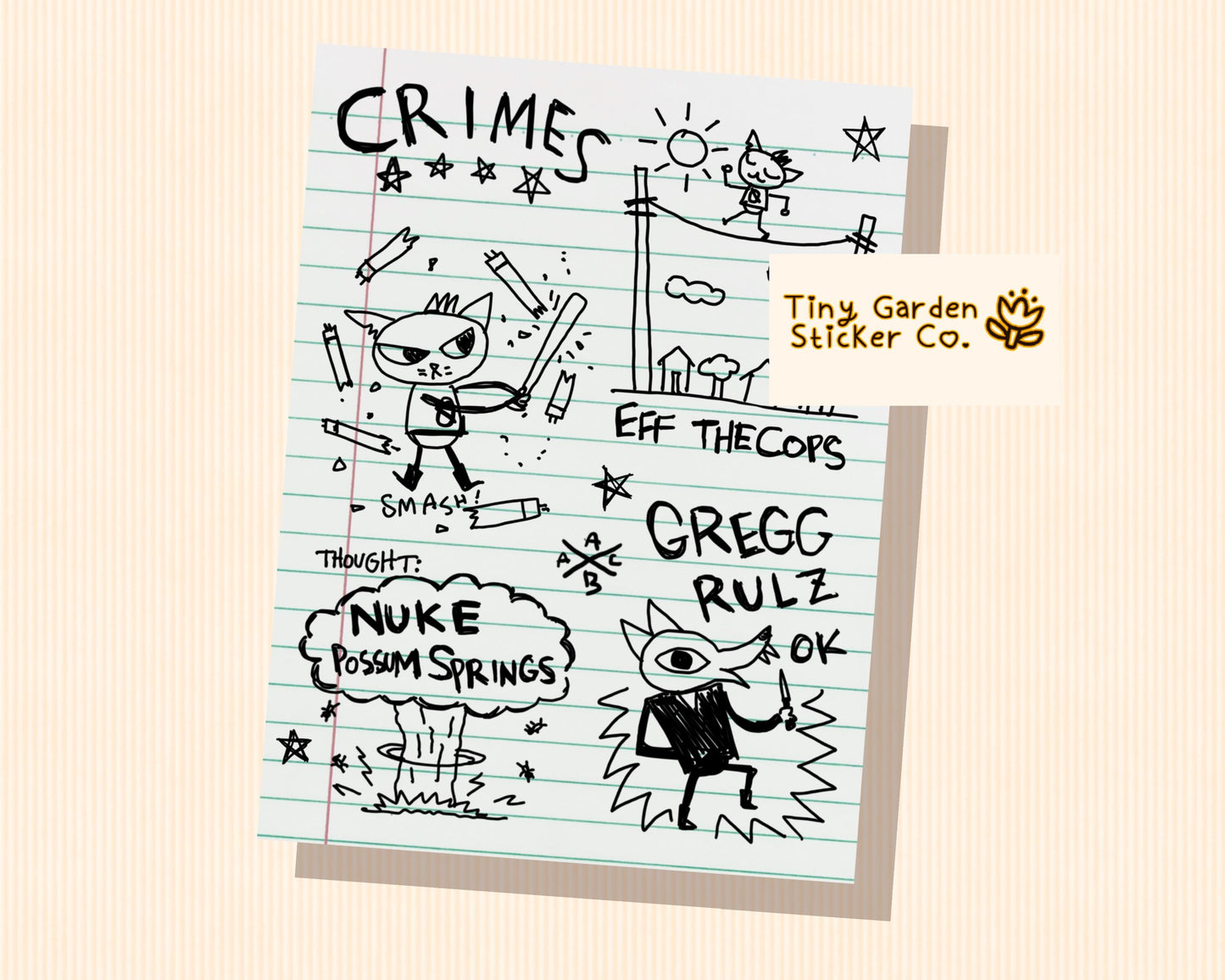 Night in the Woods Mae's Notebook Sticker Sheet | Nostalgic Stickers for Fans of NITW Cozy Gaming Gregg ACAB Be Gay Do Crime Background