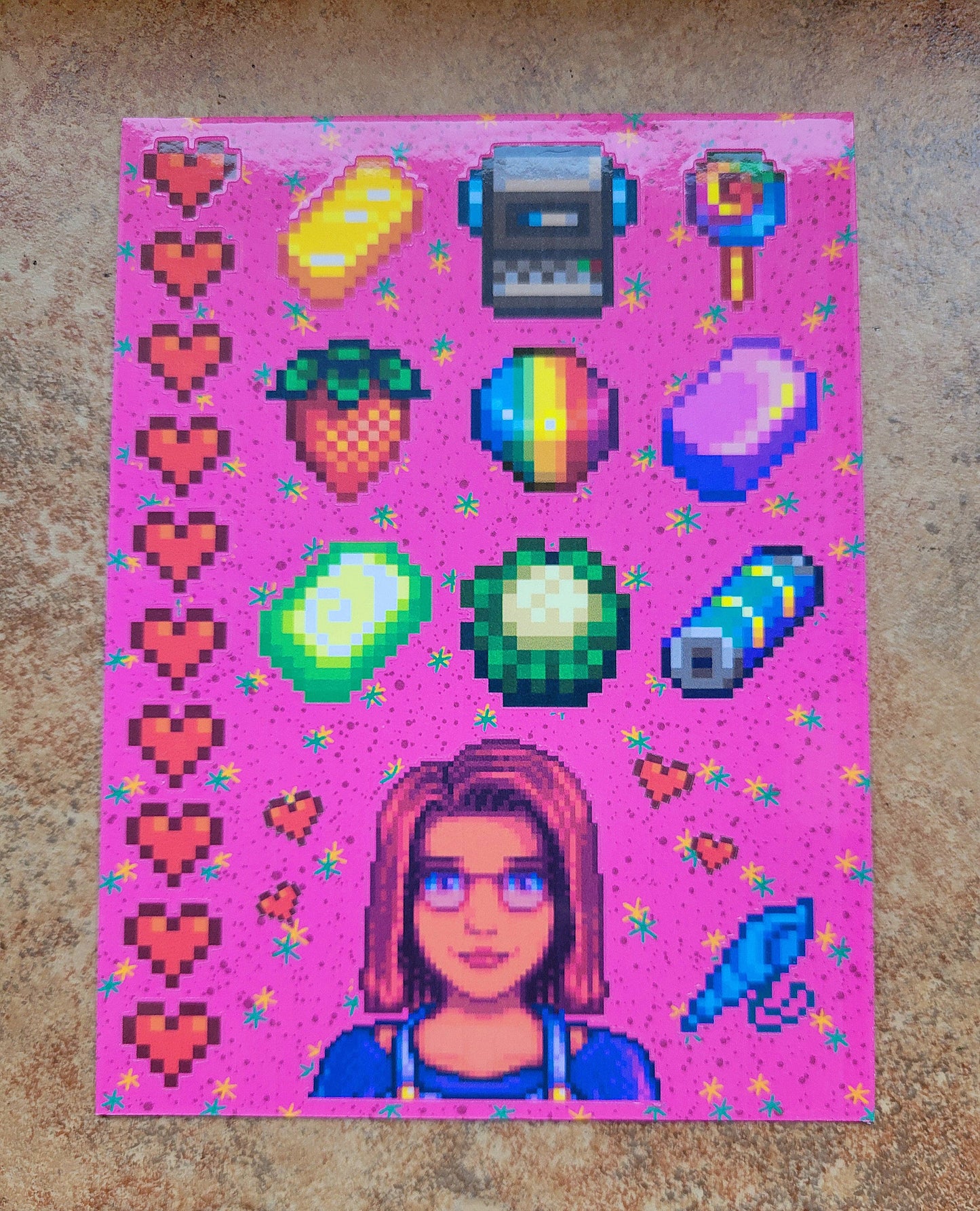 Stardew Valley - Maru Character Personality Sticker Sheet | SDV Scientist Battery Pack, Prismatic Shard, Mermaid Shell Friendship Hearts