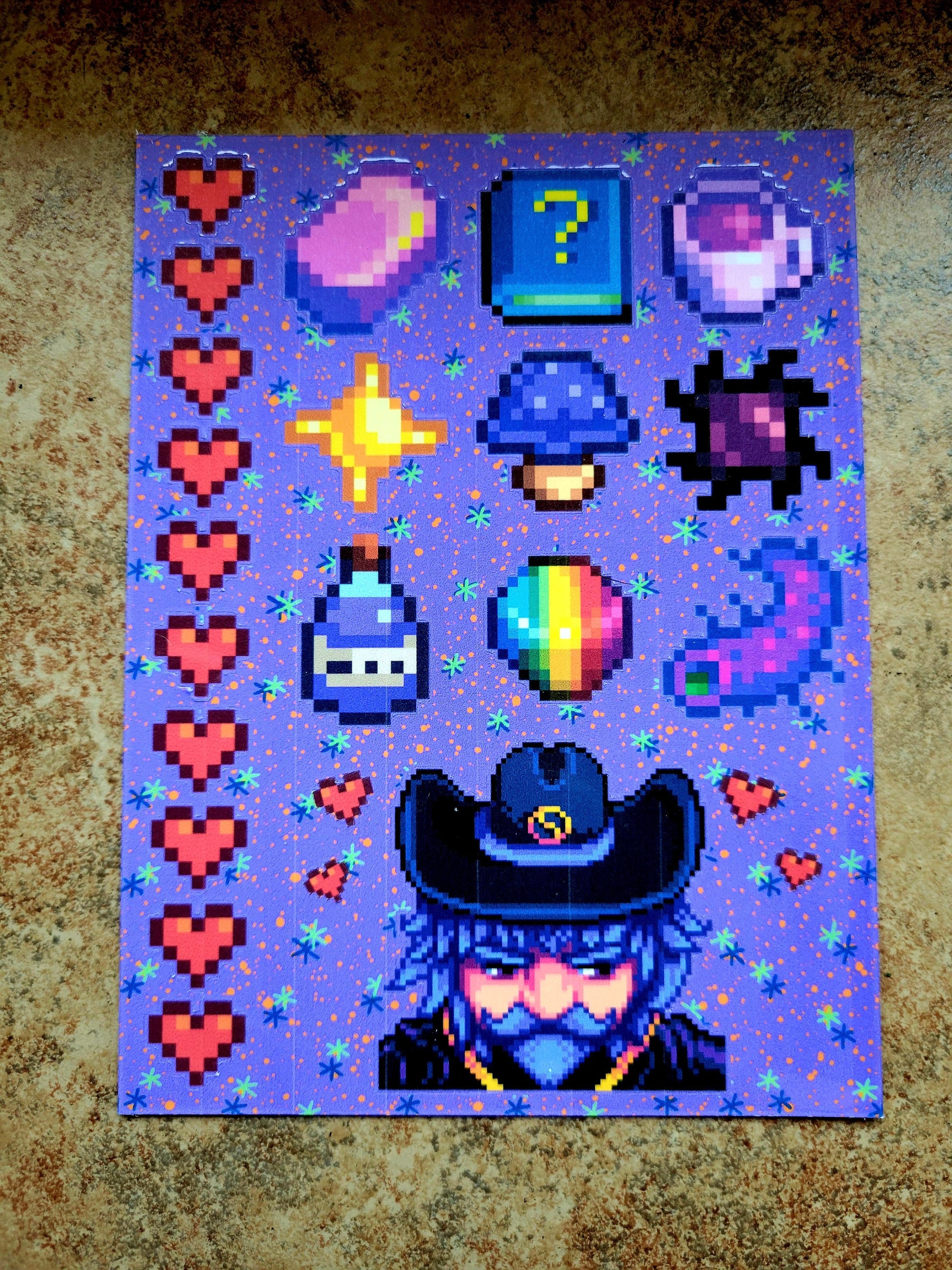 Stardew Valley - Wizard Character Personality Sticker Sheet | SDV Magical Prismatic Shard, Void Essence, Mermaid Shell & Friendship Hearts