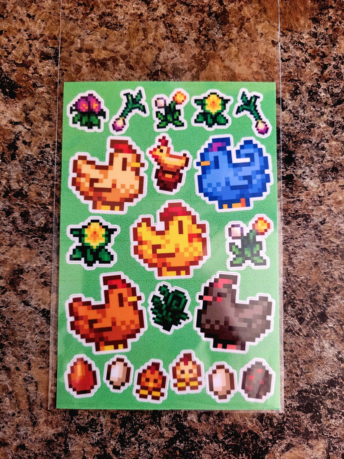 Stardew Valley Chicken Sticker Sheet | Adorable SDV Chicks Eggs and Flowers - Cute Stickers for Decor, Planners, Gifts Blue Void Golden