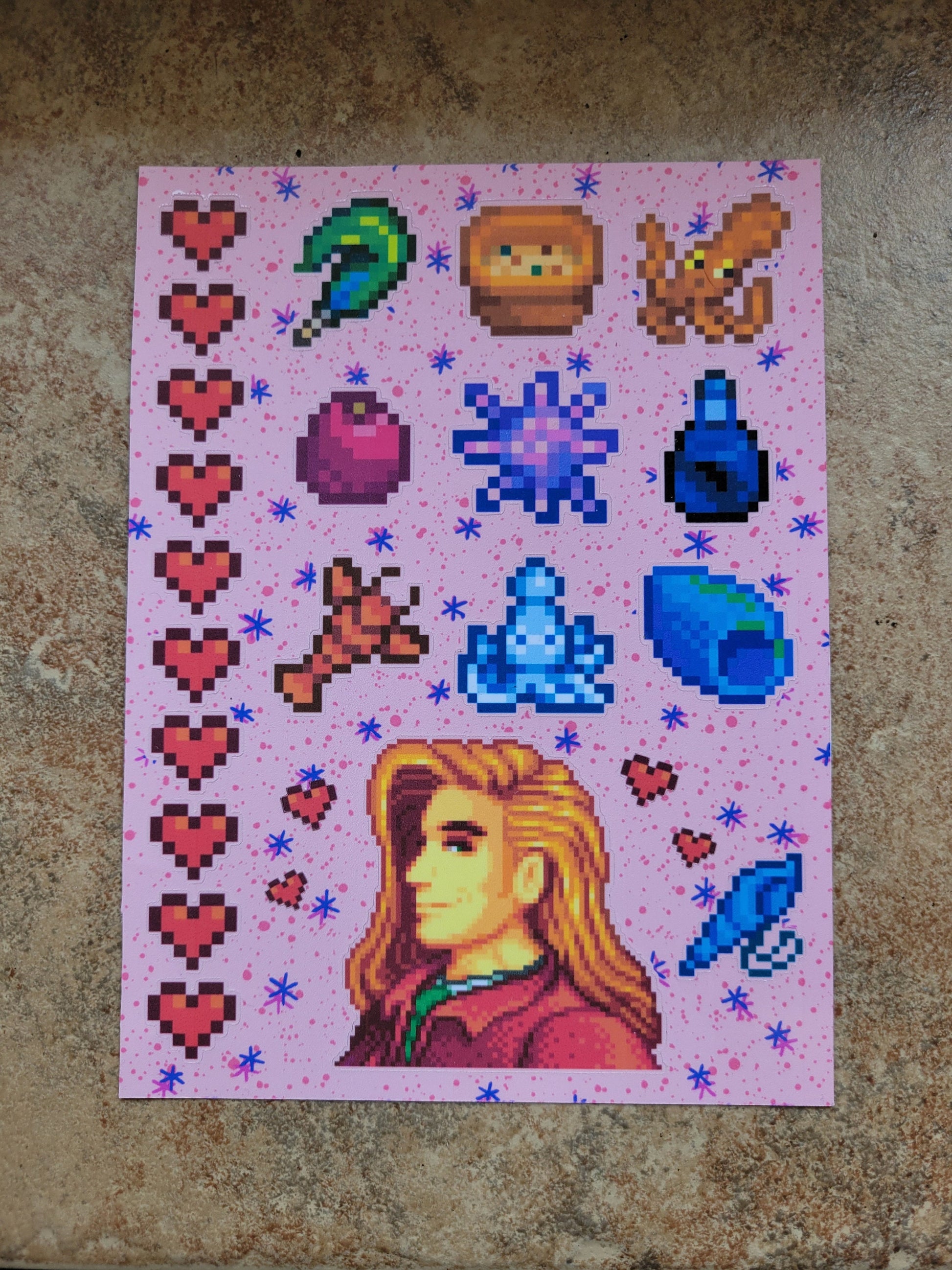 Stardew Valley - Elliott Character Personality Sticker Sheet | SDV Octopus, Squid, Duck Feather, Mermaid Shell & Friendship Hearts! Handsome