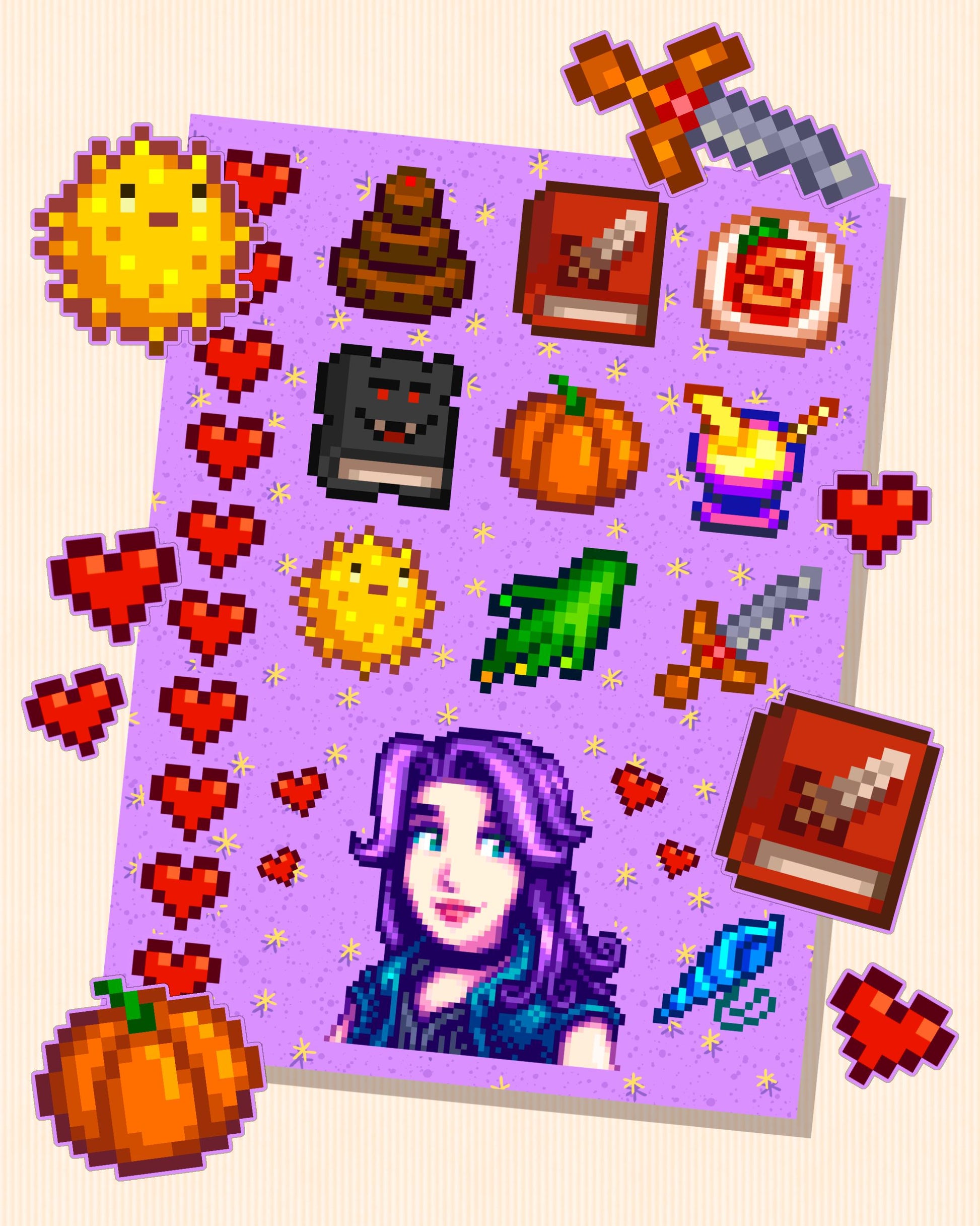 Stardew Valley - Abigail Character Personality Sticker Sheet | SDV Sticker - Goth Girlfriend - Creepy Cute