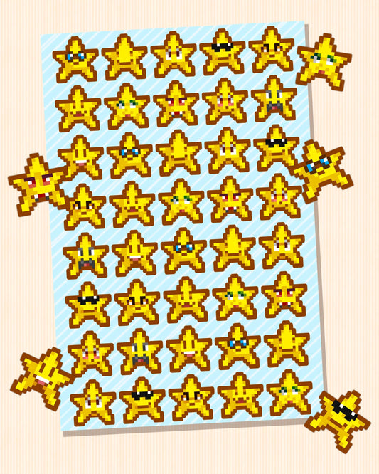 Stardew Valley Achievement Stars Sticker Sheet | Mini Gold Star Emoji for Bullet Journal, Planner, Mood Tracker - Water-Resistant and Cute