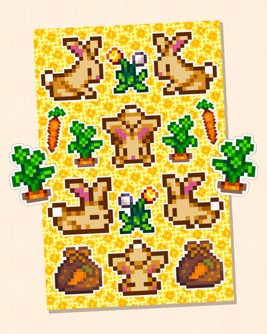 Stardew Valley Bunnies Rabbit Sticker Sheet | Adorable SDV Bunny Stickers for Decor, Planners, Gifts & More Carrot Dandelion