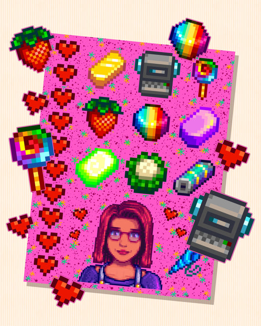 Stardew Valley - Maru Character Personality Sticker Sheet | SDV Scientist Battery Pack, Prismatic Shard, Mermaid Shell Friendship Hearts