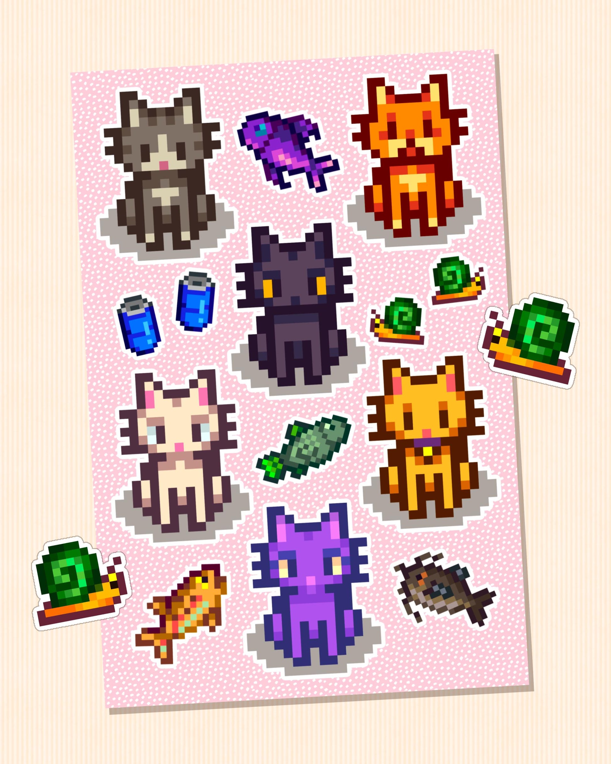 Stardew Valley Cats Sticker Sheet | Adorable SDV Cat Stickers for Decor, Planners, Gifts & More - Includes 6 Unique Cat Designs