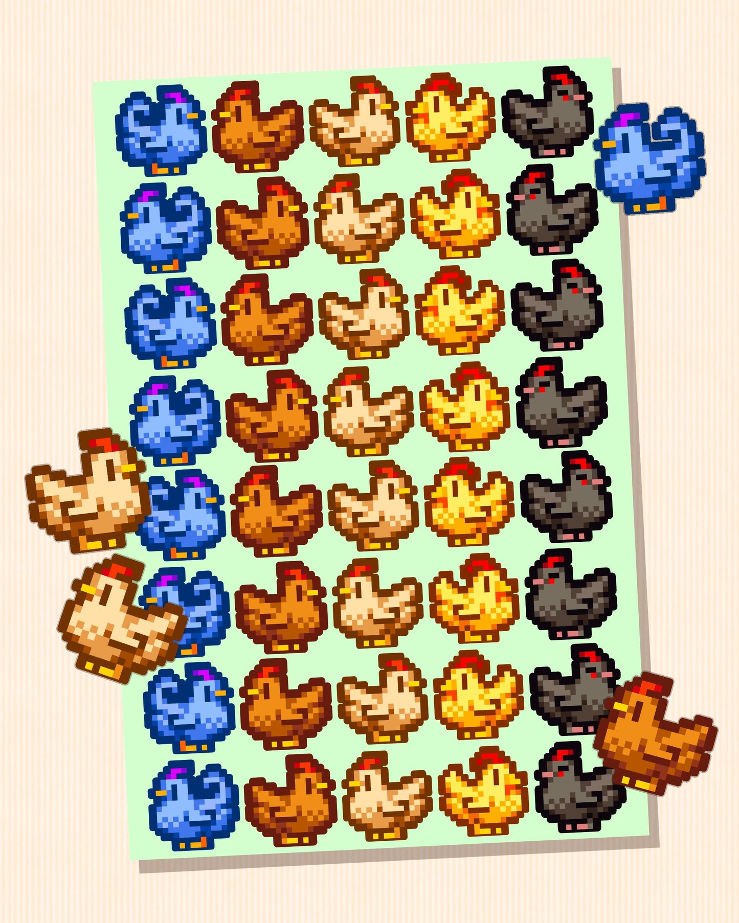 Stardew Valley Mini Chickens Sticker Sheet | Cute Chicken Stickers for Bullet Journals, Planners, Calendars - Adorable Coop Animals