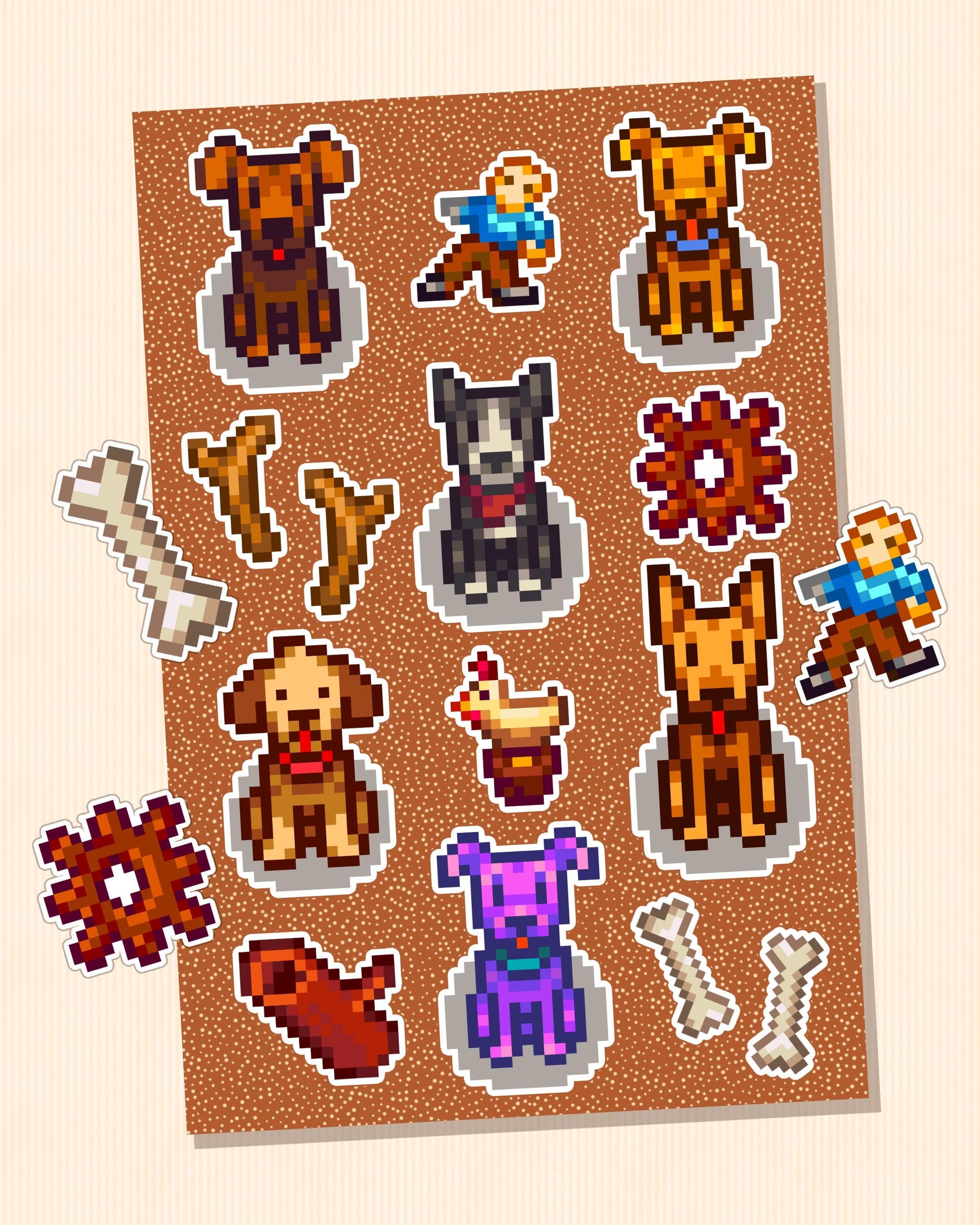 Stardew Valley Dogs Sticker Sheet | Adorable SDV Pet - Cute Gamer Decor, Planners, Gifts 6 Unique Breeds Terrier Hound Shepard Farm Puppy