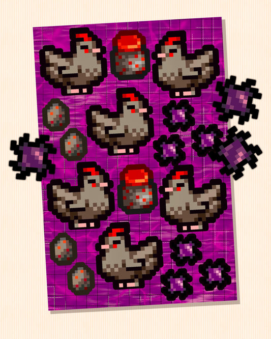 Stardew Valley VOID Chicken Sticker Sheet | SDV Spooky & Cute Stickers - Perfect Gift for Your Mysterious Friend