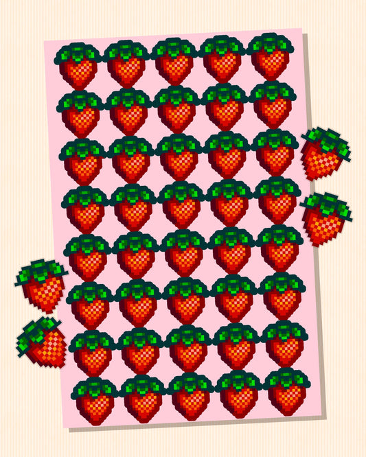 Stardew Valley Mini Strawberries Sticker Sheet | Cute Strawberry Decals for Bullet Journal, Planner or Calendar - Sweet Gift for a Friend