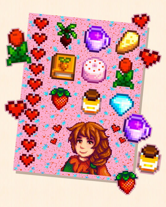 Stardew Valley - Marnie Character Personality Sticker Sheet | SDV Stickers with Honey, Pink Cake, and Farmhouse Decor