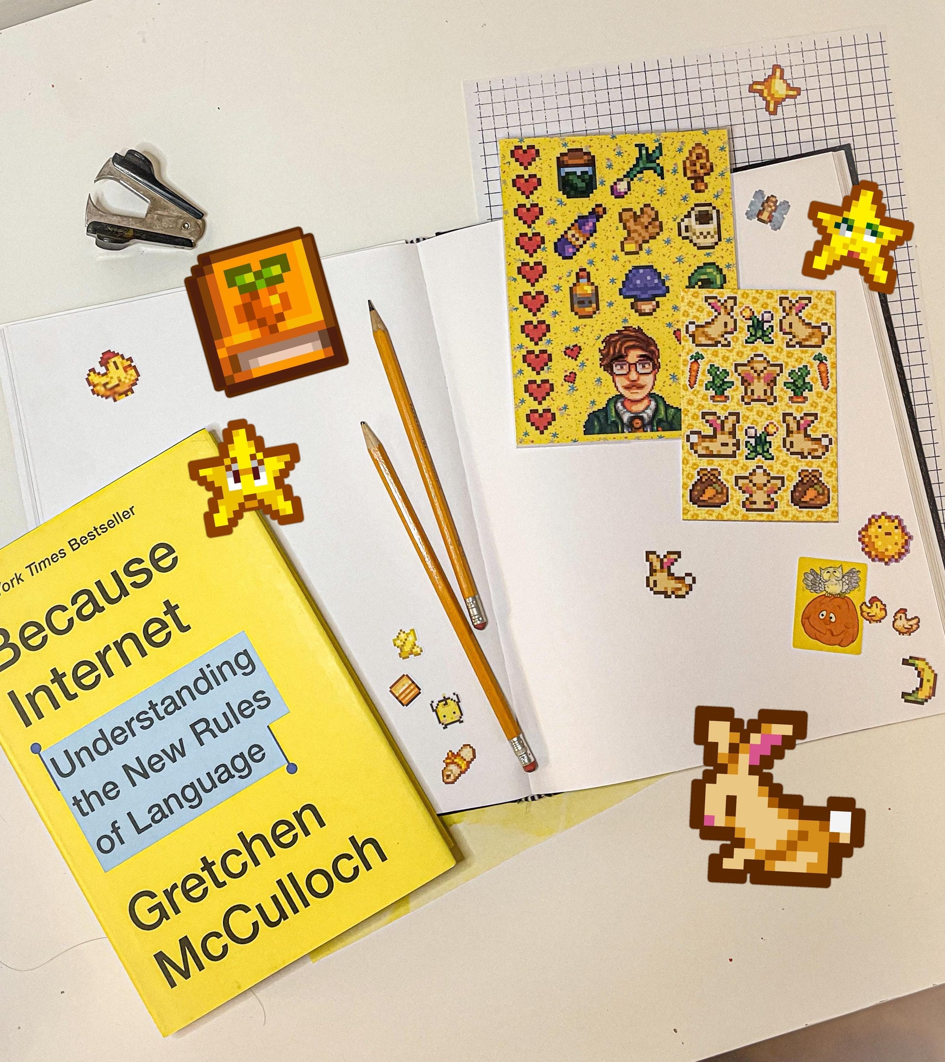 Stardew Valley - Harvey Character Personality Sticker Sheet | SDV Mushroom, Coffee, Wine, Ginger, Mermaid Shell & Friendship Hearts!