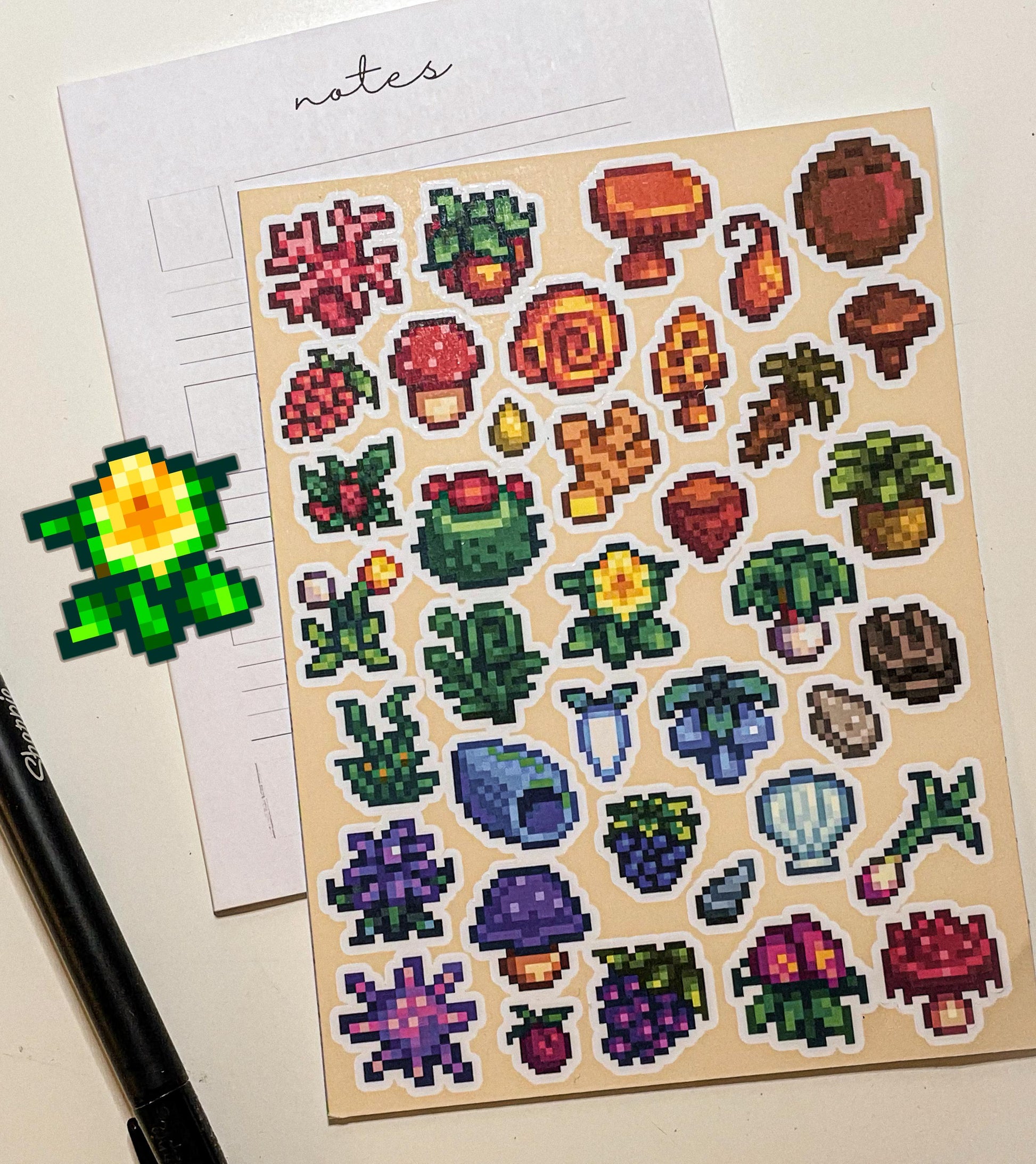 Stardew Valley Foraged Items Sticker Sheet – 38 Unique Waterproof Vinyl Stickers for Journals, Planners, and Gifts - Cozy Gaming Decor