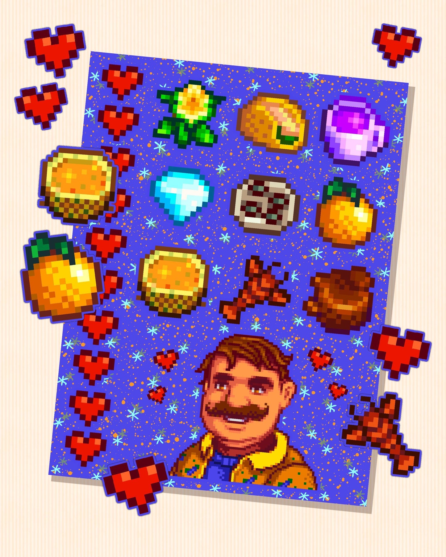 Stardew Valley - Gus Character Personality Sticker Sheet | SDV Orange, Diamond, Soup, Truffle Friendship Gifts for Bartender Stardrop Saloon