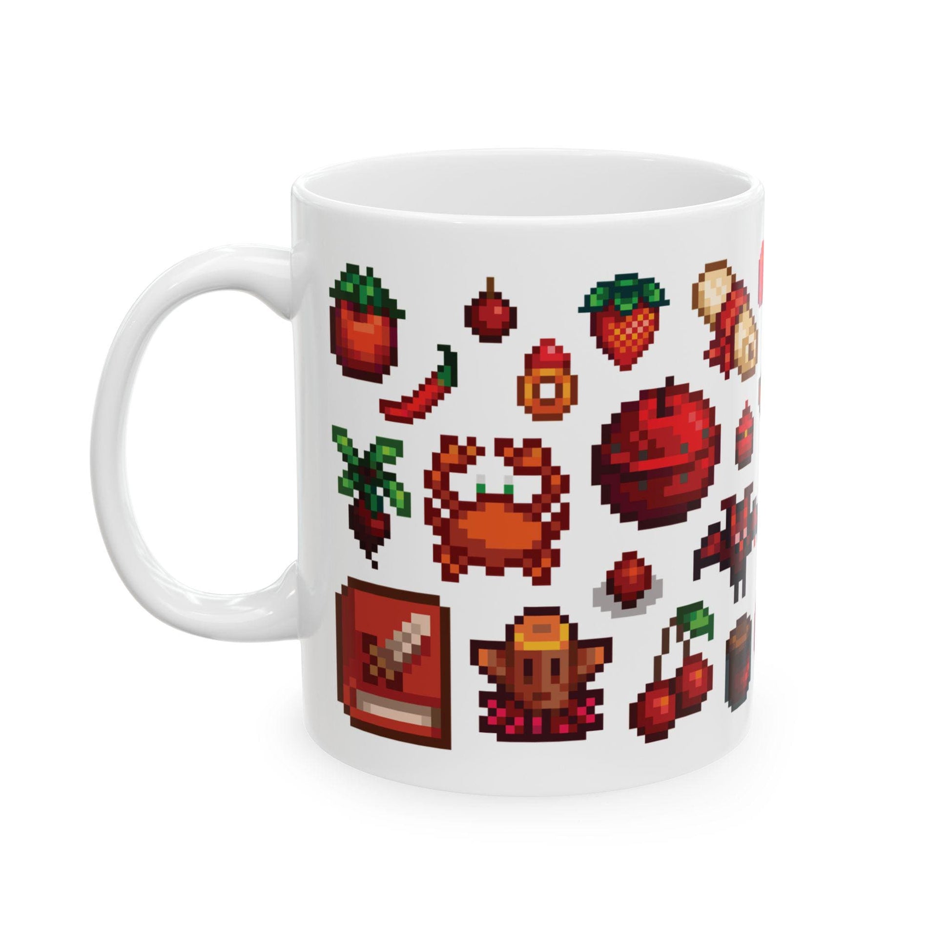 Stardew Valley Red Aesthetic Mug - Fish, Gems, Spicy Pepper, Treasures, Berries, Junimo