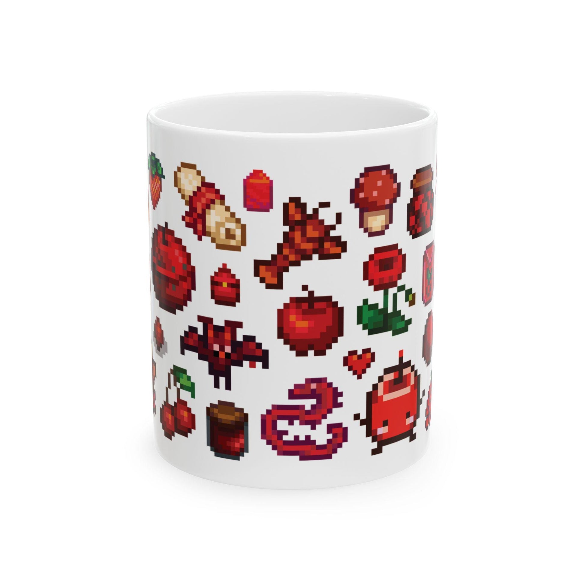 Stardew Valley Red Aesthetic Mug - Fish, Gems, Spicy Pepper, Treasures, Berries, Junimo