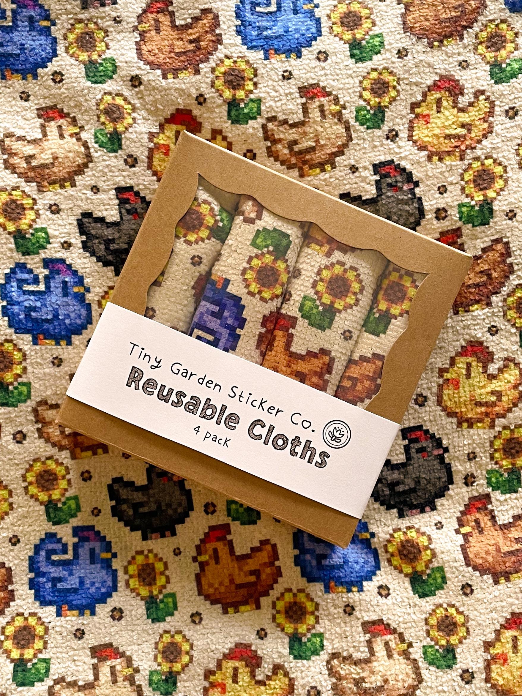 Sunny Henhouse Collection — Stardew Valley Inspired Microfiber Cloth Set | Chickens & Sunflowers Design, Set of 4, 12x12