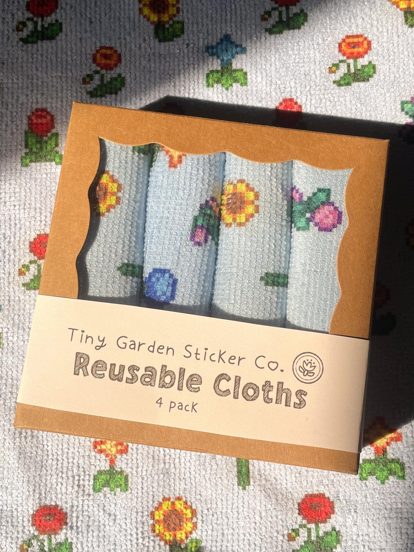 Valley Blooms Collection — Stardew Valley Inspired Microfiber Cloth Set | Cut Flowers Design, Set of 4, 12x12 Sunflower, Tulip, Jazz, Poppy