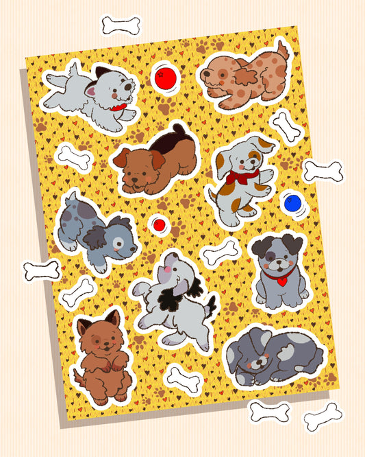 Playful Puppies Sticker Sheet — Vintage-Inspired Furry Shenanigans - Retro Recreation
