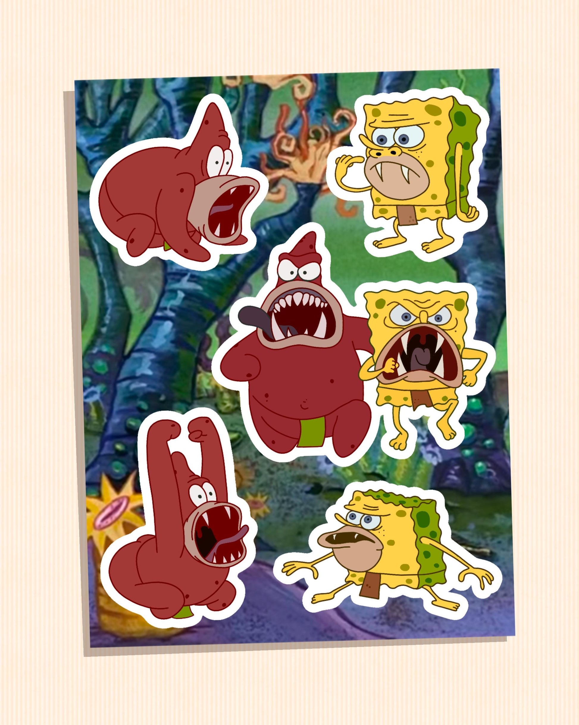 Retro Cartoon - Caveman Buddies Sticker Sheet | Prehistoric Sponge & Star Duo Meme