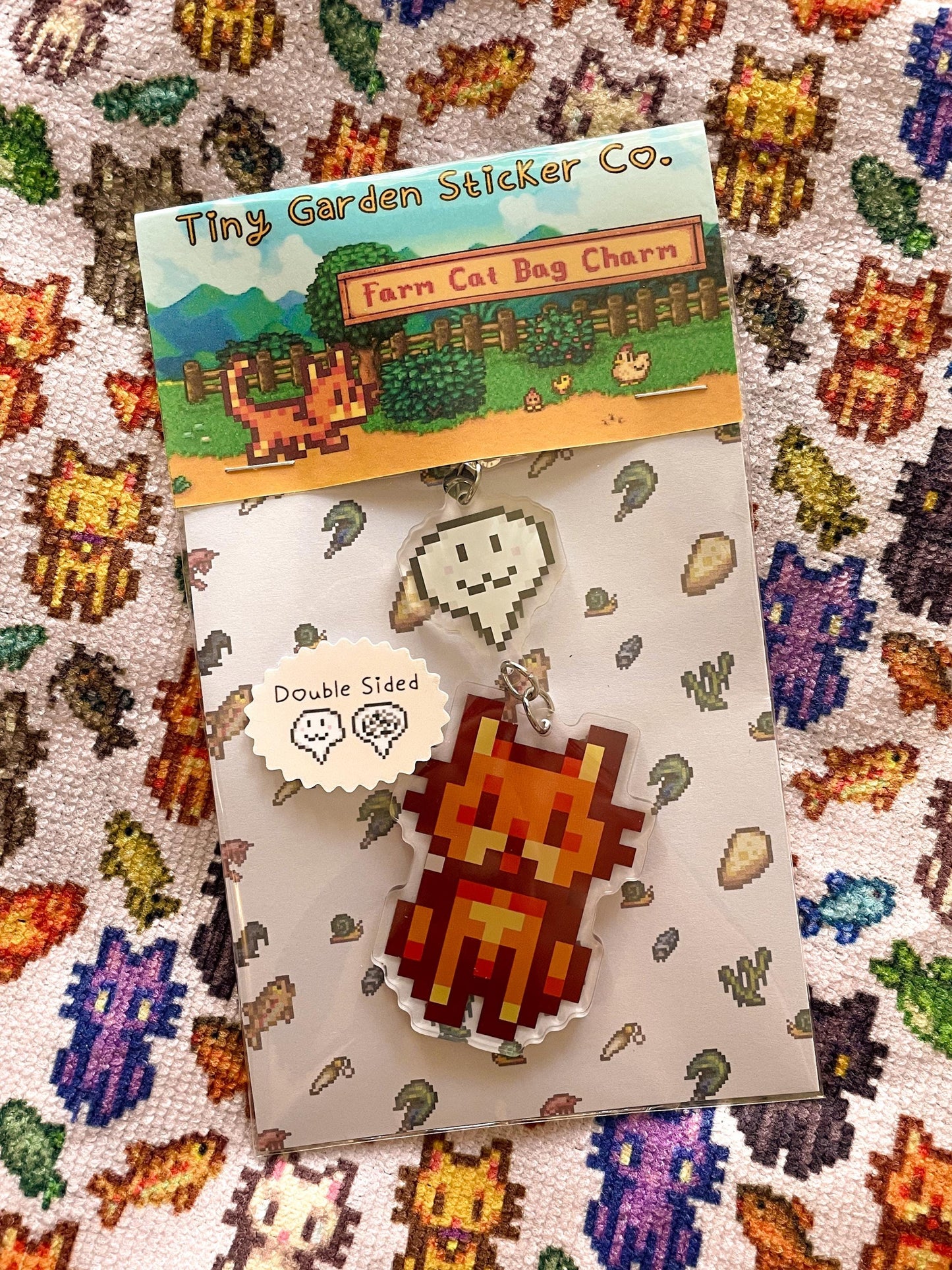 Stardew Valley Tan Cat Keychain Charm | Double-Sided Emotion Bubble Accessory