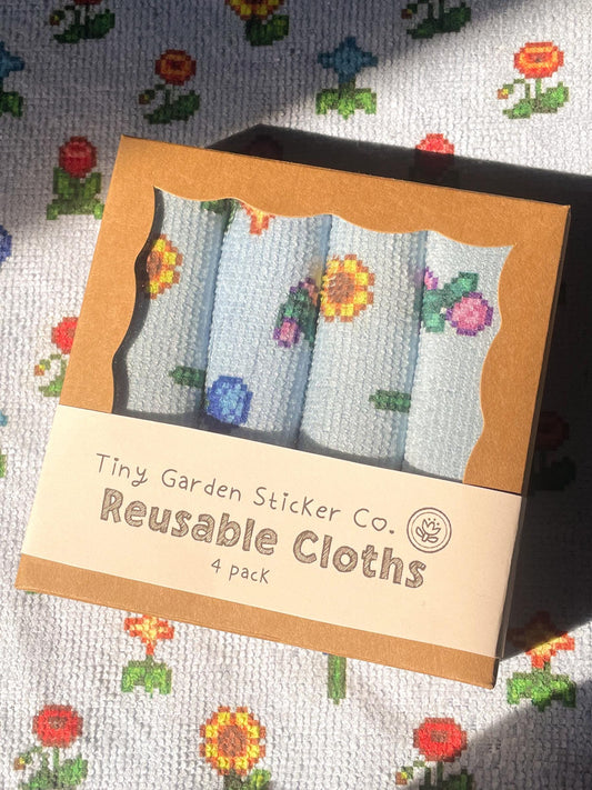 Valley Blooms Collection — Stardew Valley Inspired Microfiber Cloth Set | Cut Flowers Design, Set of 4, 12x12 Sunflower, Tulip, Jazz, Poppy