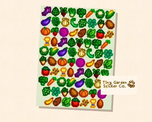 Stardew Valley Mini Vegetable Sticker Sheet – SDV Video Game Veggies, Perfect for Planners, Journals, Unique Gifts & Stocking Stuffers
