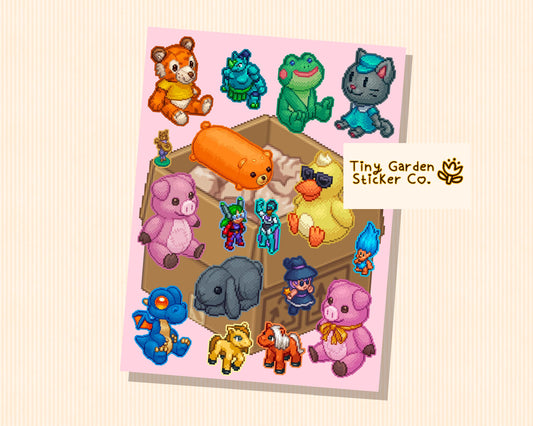 Unpacking Toys and Action Figures Stickers - Gaming Sticker Sheet - Unique Collection of Animals and Characters